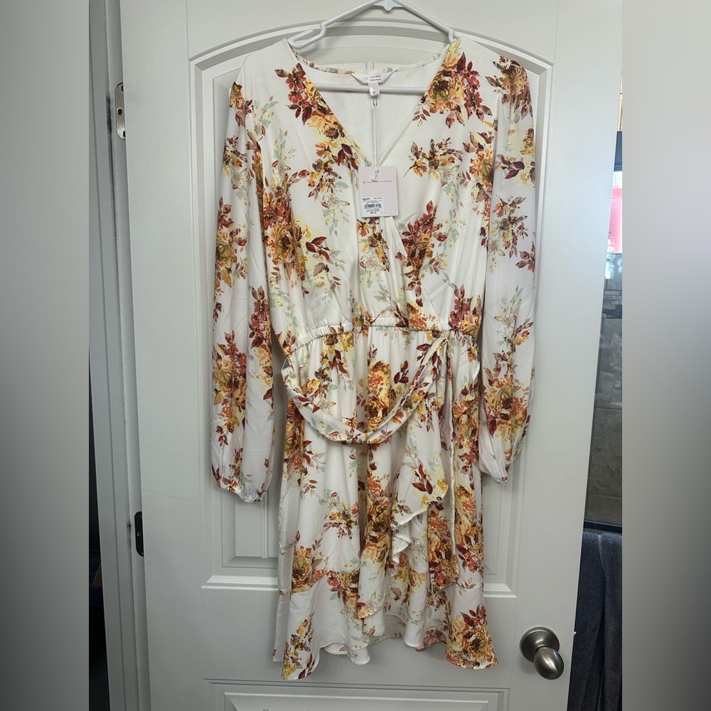 LC Lauren Conrad Orange V-Neck Sundress with Bishop Sleeves